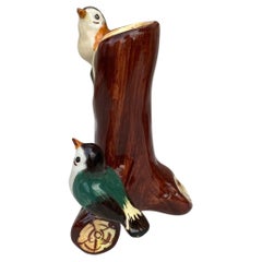 French Majolica Vase With Birds Massier Circa 1940