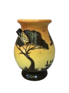 French Majolica Vase with Cicada, Circa 1950