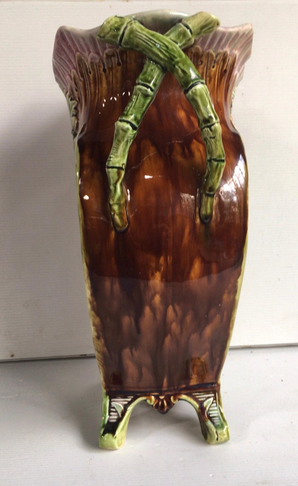 French Majolica Vase with Fishs and Shells, circa 1880 In Good Condition For Sale In Austin, TX