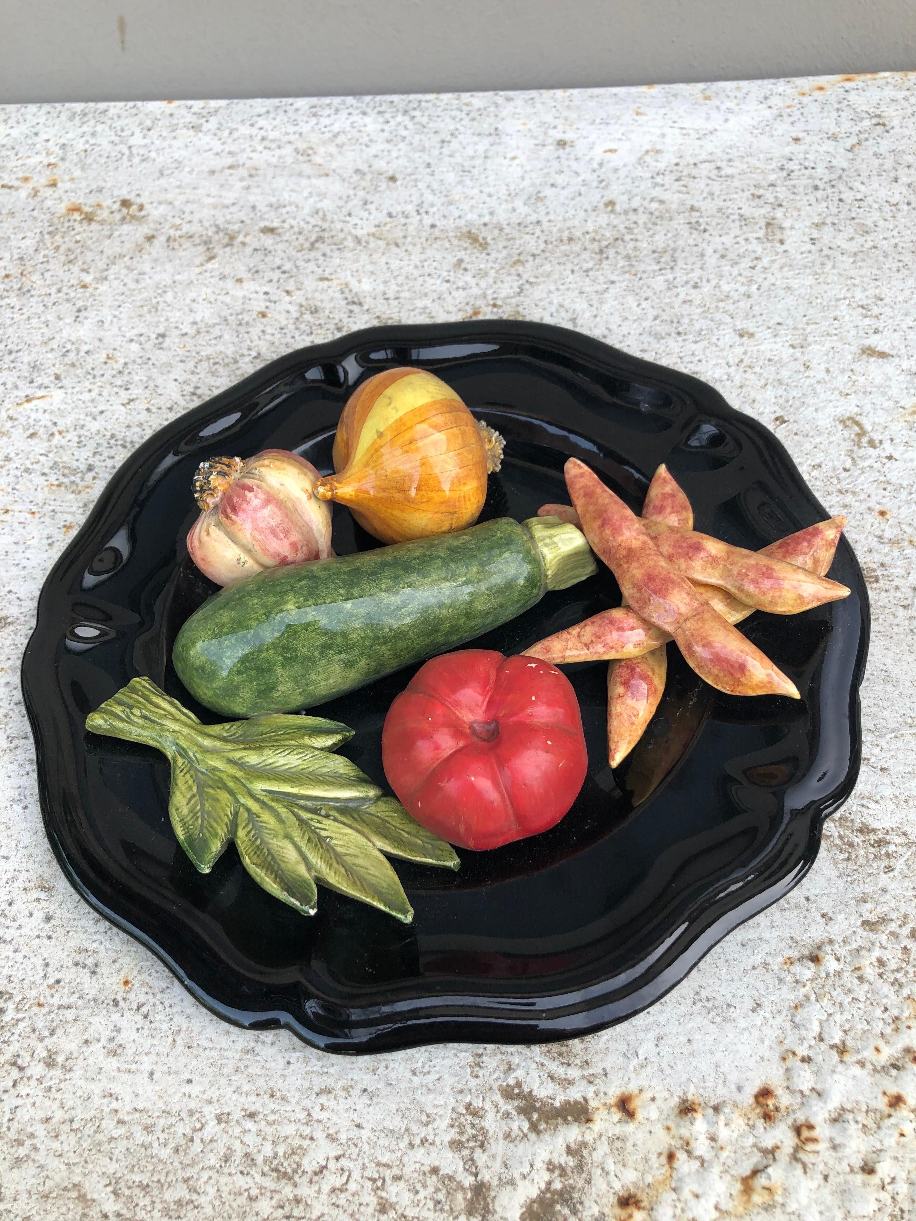 Mid-Century Modern French Majolica Vegetables Platter Vallauris, circa 1950 For Sale