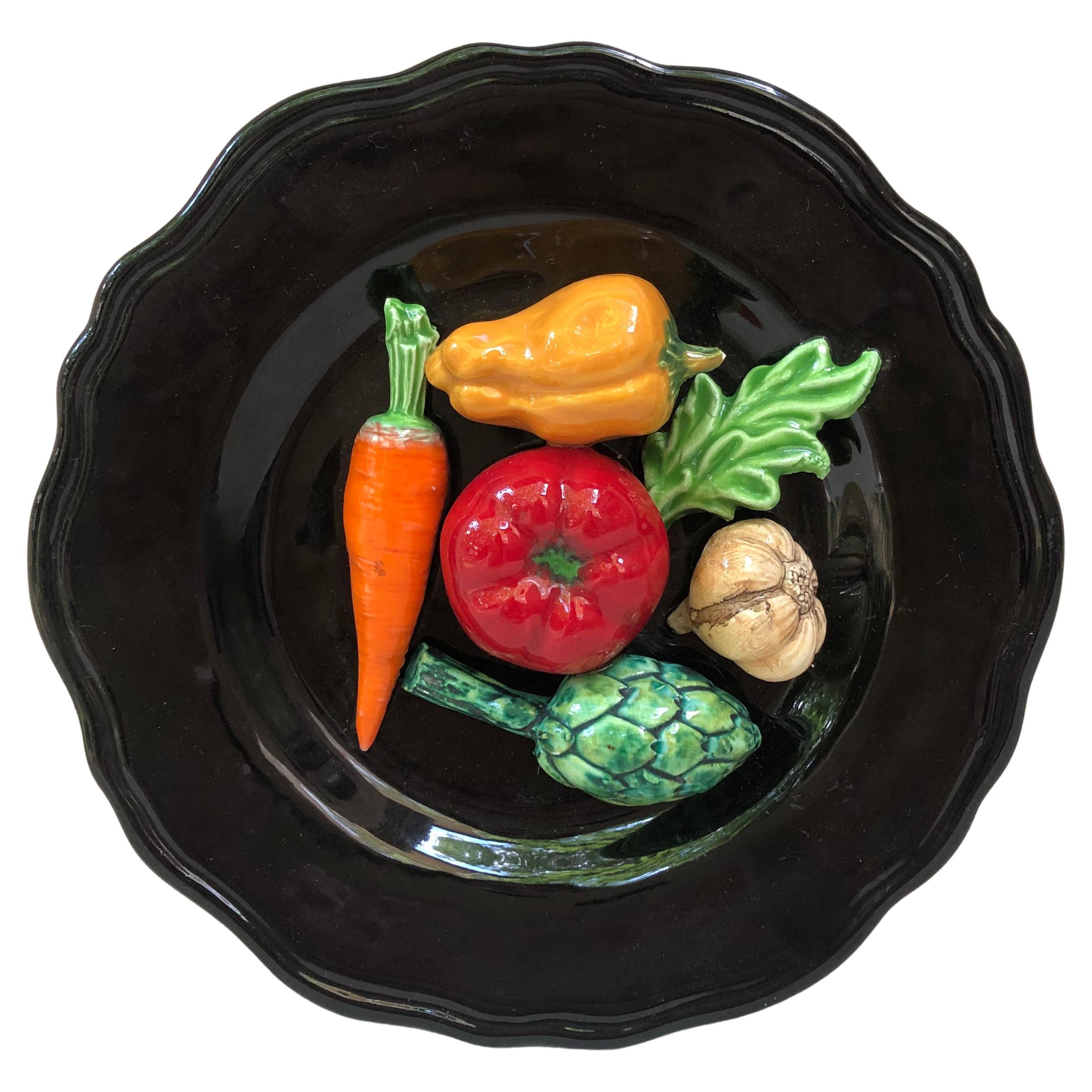 French Majolica Vegetables Platter Vallauris, circa 1950 For Sale
