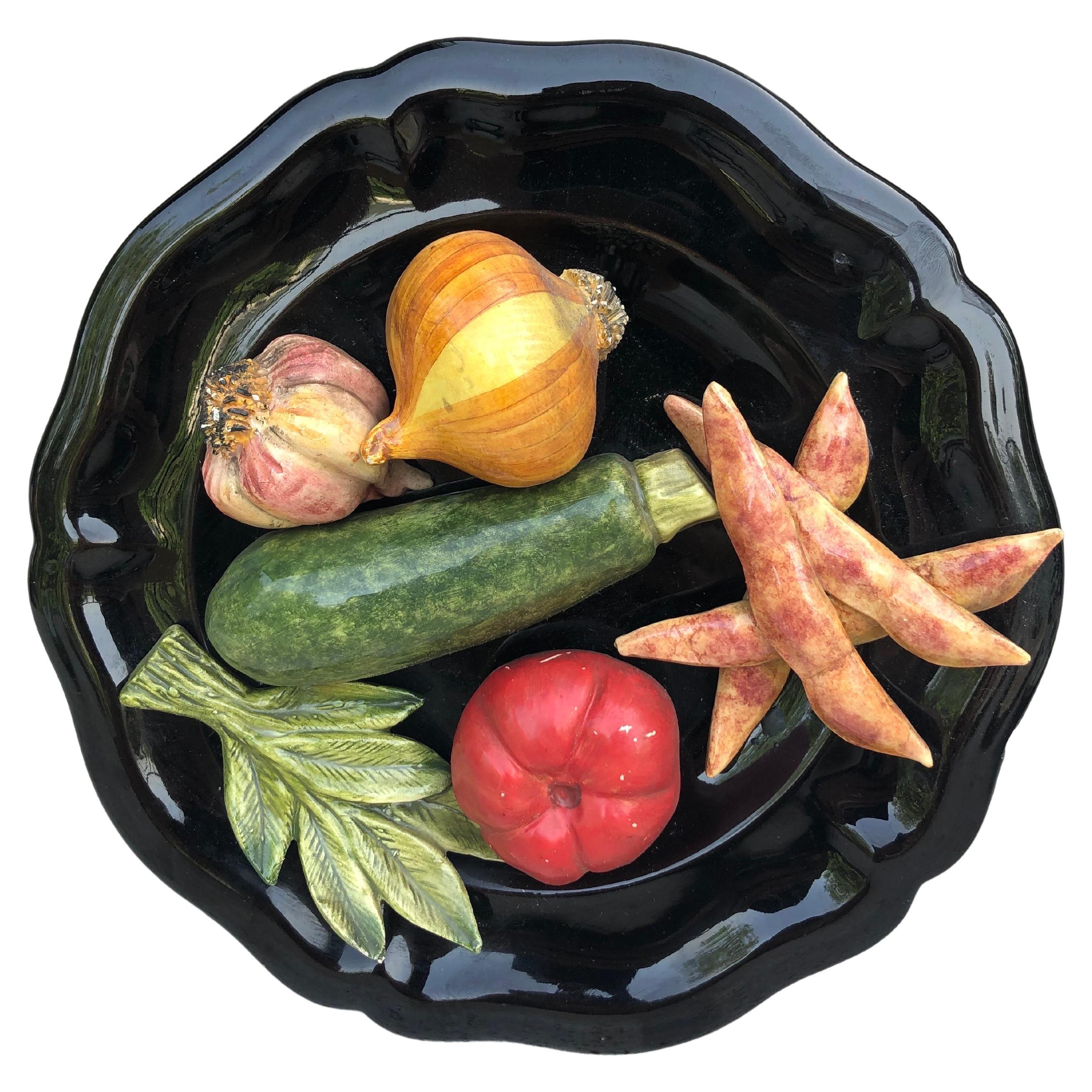 French Majolica Vegetables Platter Vallauris, circa 1950 For Sale