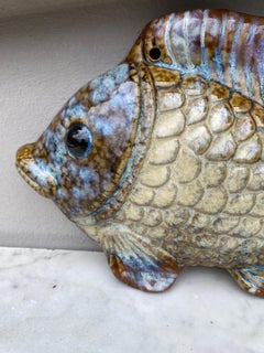 French Majolica Wall Fish Vallauris, Circa 1970