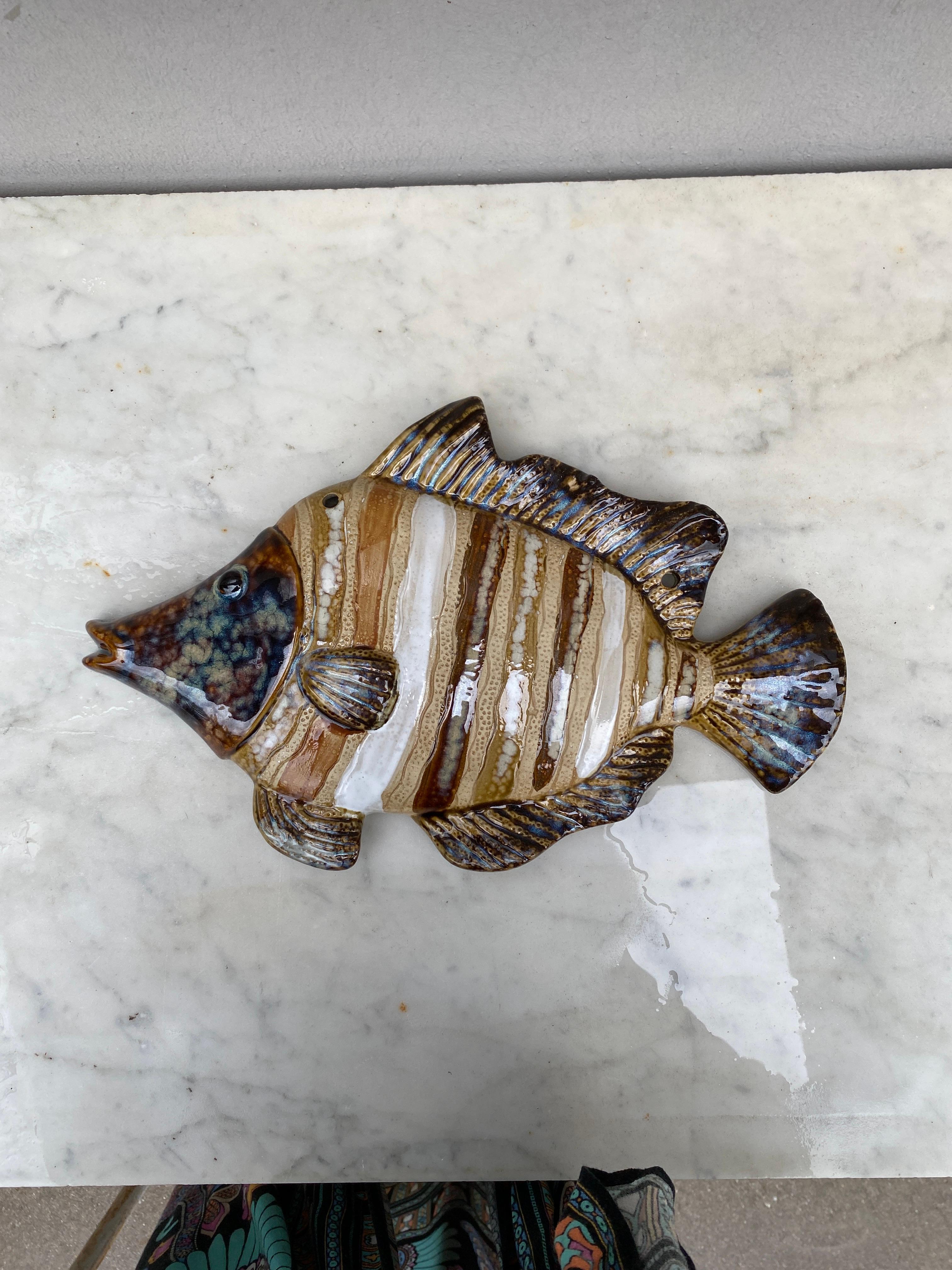 Mid-Century Modern French Majolica Wall Fish Vallauris, Circa 1970 For Sale