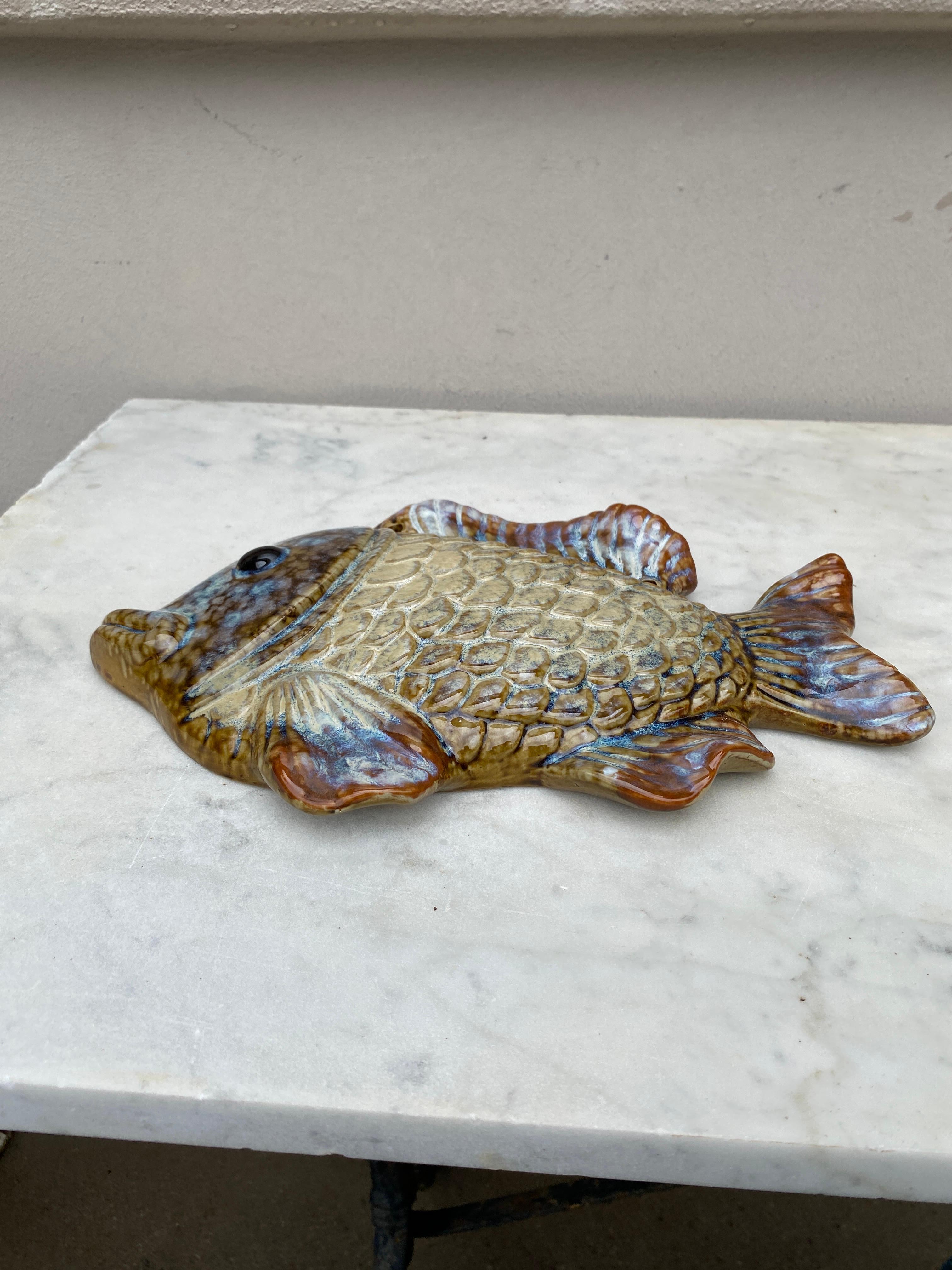 Mid-Century Modern French Majolica Wall Fish Vallauris, Circa 1970 For Sale
