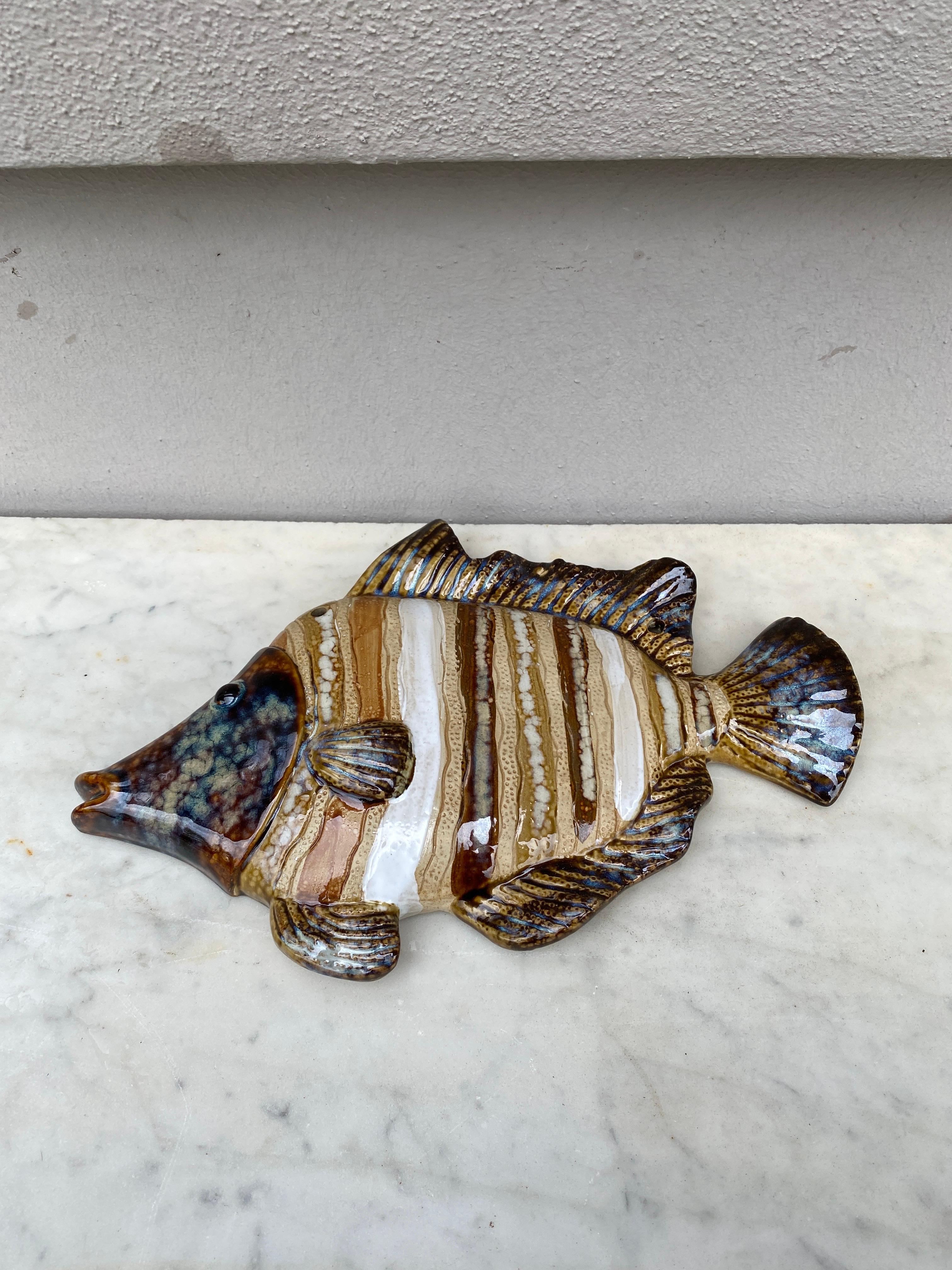 French Majolica Wall Fish Vallauris, Circa 1970 In Good Condition For Sale In Austin, TX