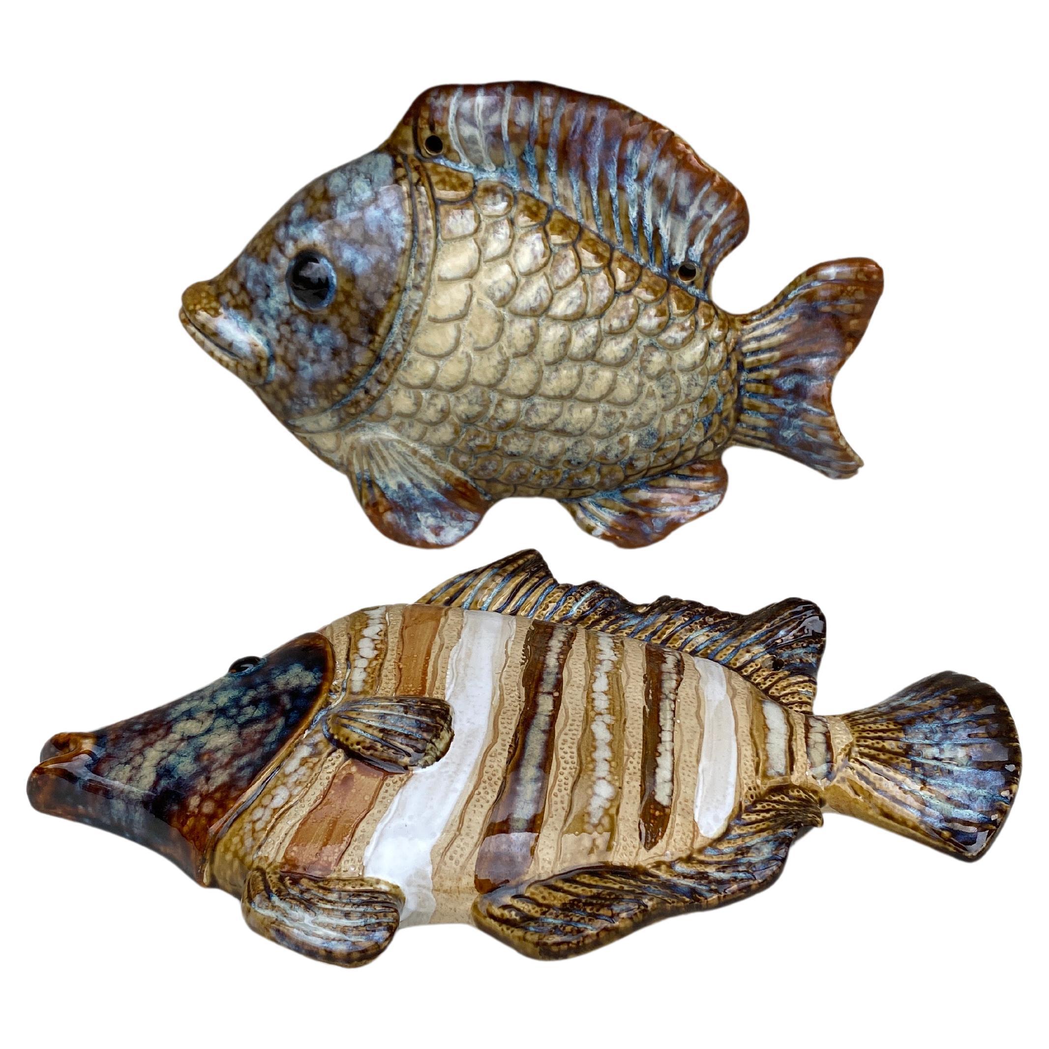 Late 20th Century French Majolica Wall Fish Vallauris, Circa 1970 For Sale