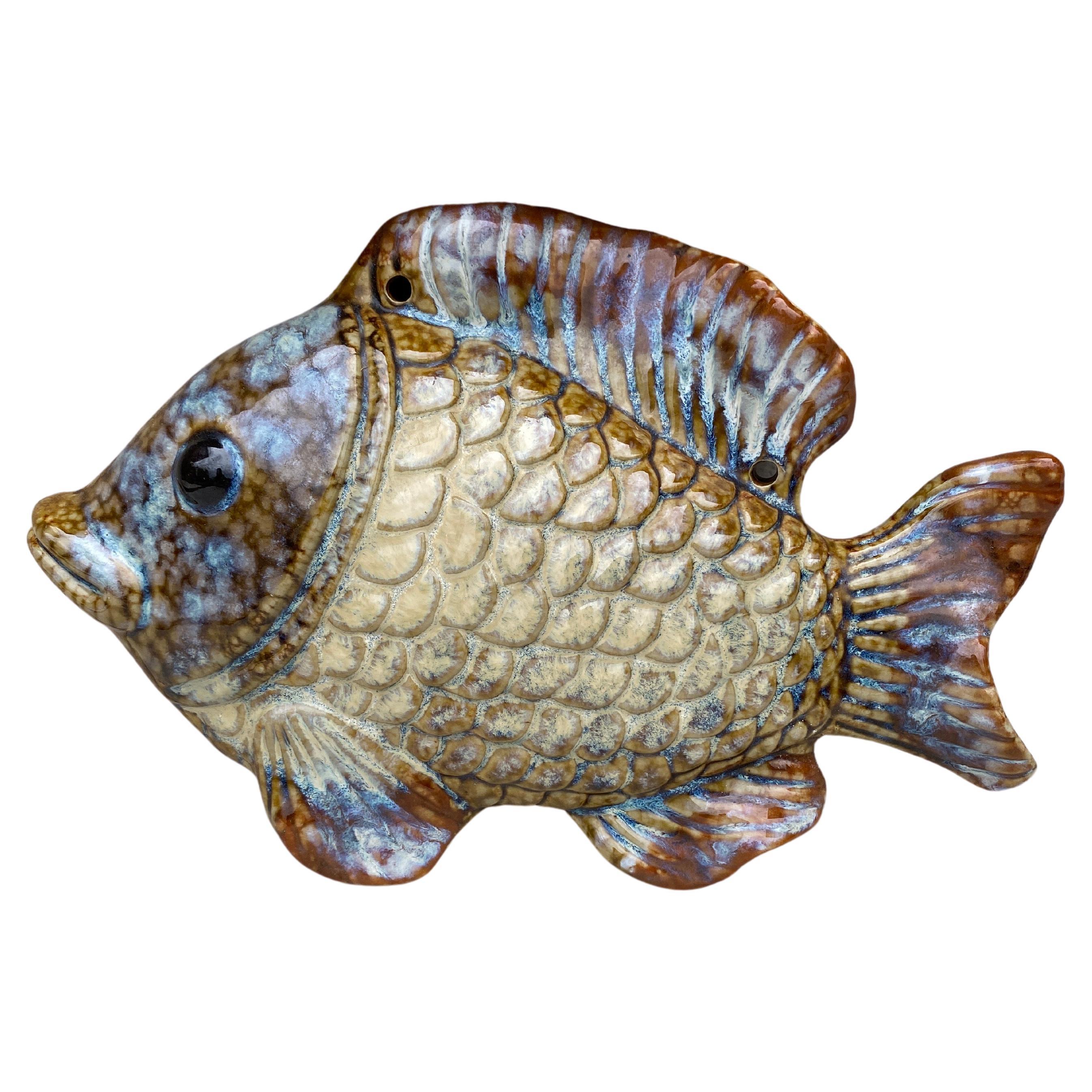 French Majolica Wall Fish Vallauris, Circa 1970