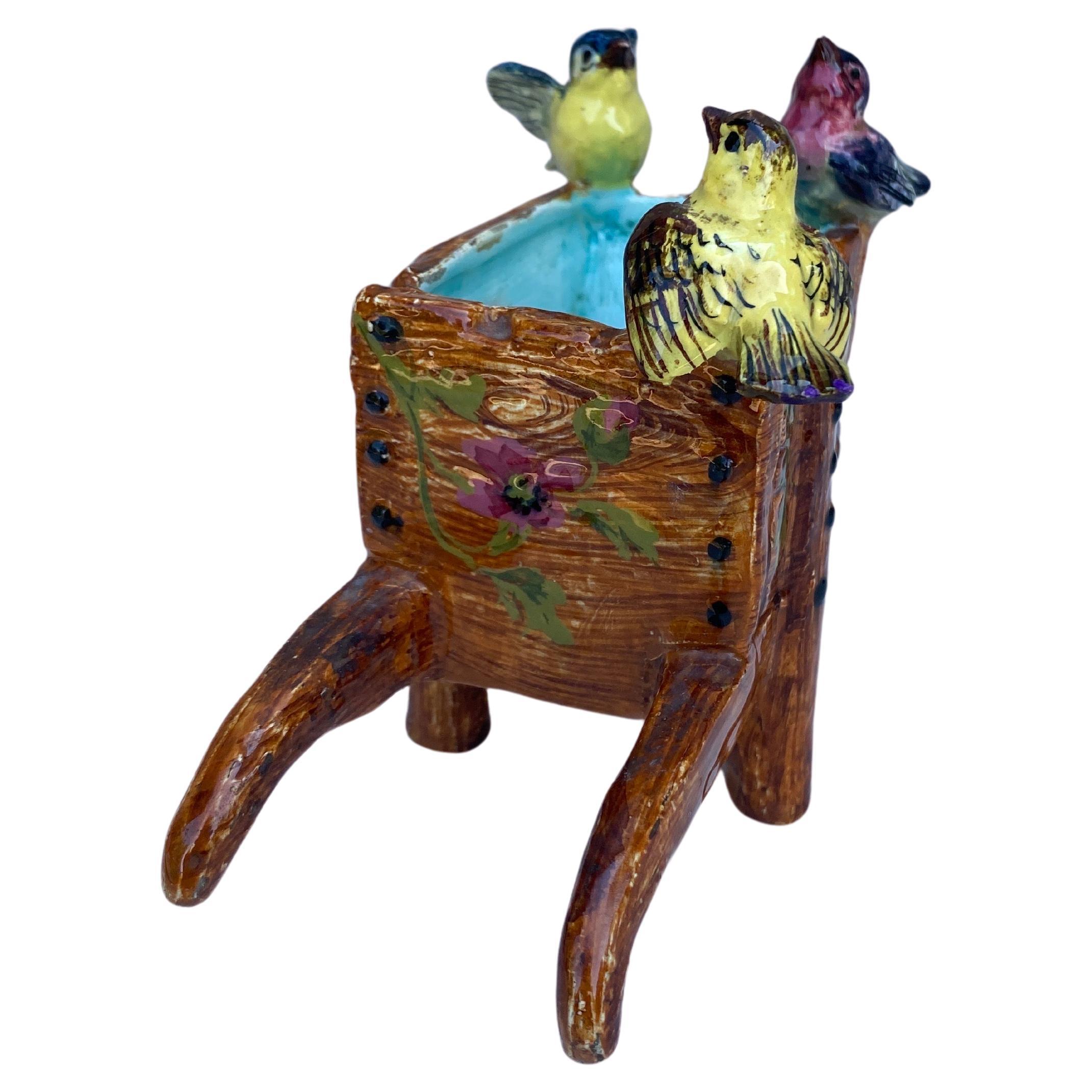 French Majolica Wheelbarrow Jardiniere Jerome Massier, Circa 1900 In Good Condition In Austin, TX