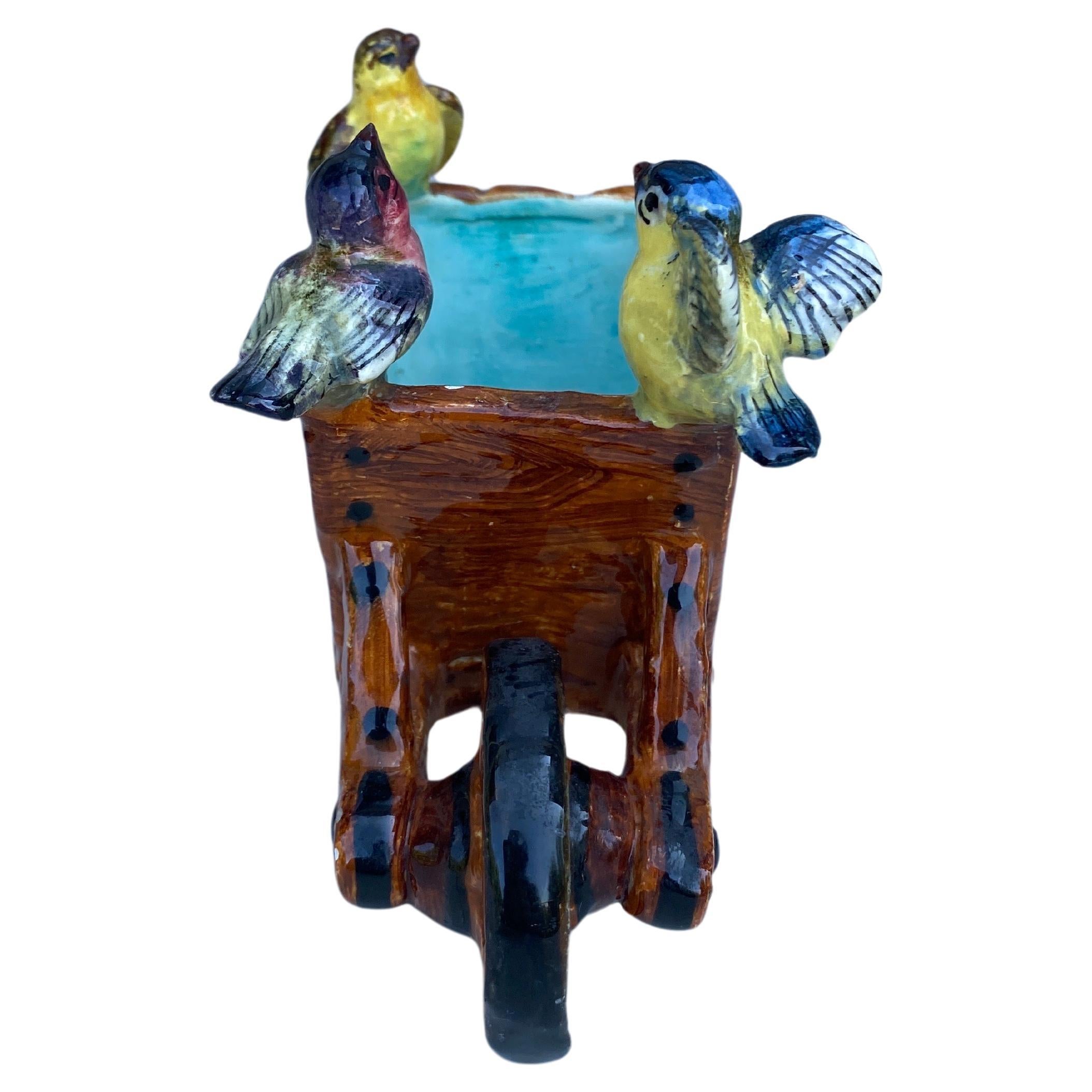 Early 20th Century French Majolica Wheelbarrow Jardiniere Jerome Massier, Circa 1900