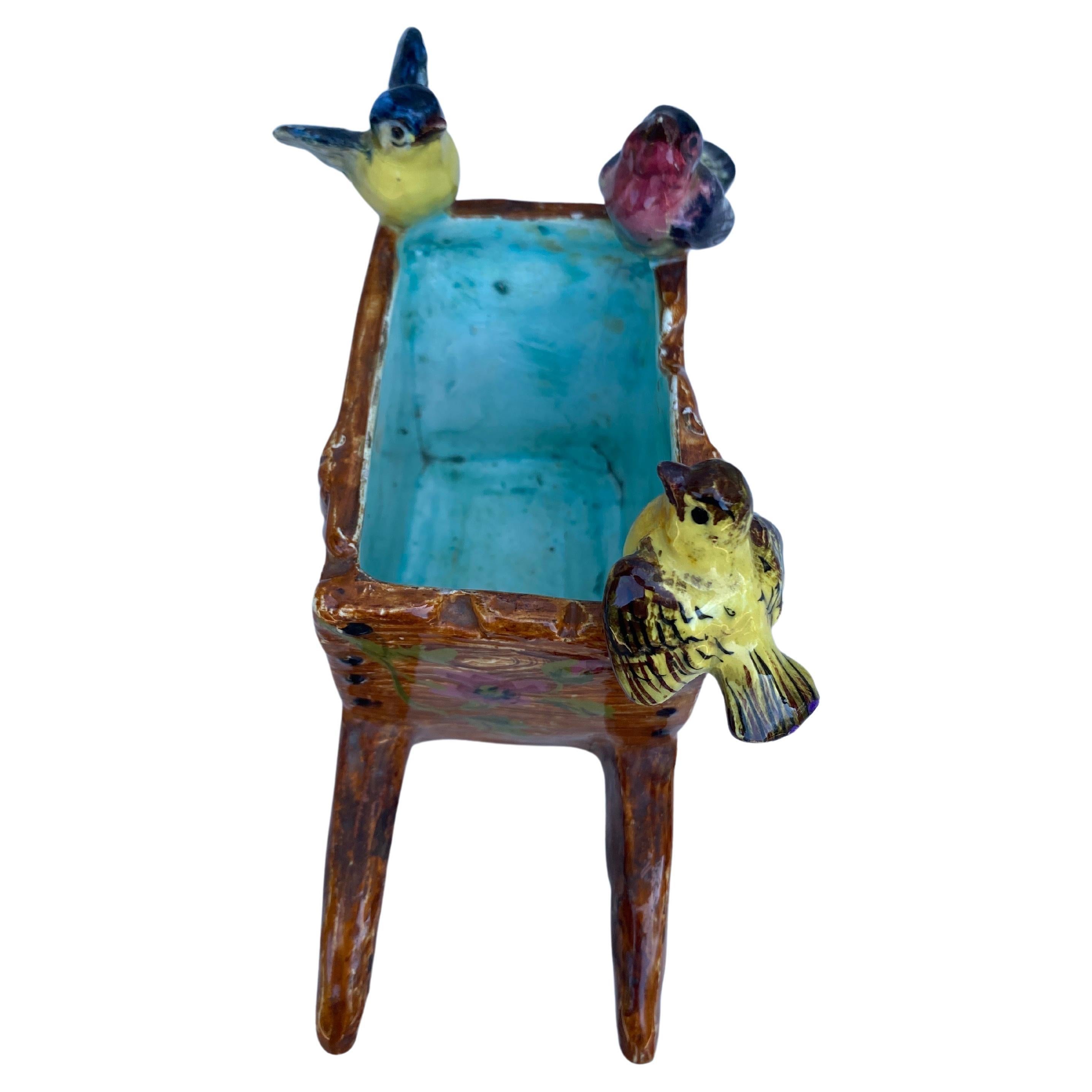 Ceramic French Majolica Wheelbarrow Jardiniere Jerome Massier, Circa 1900