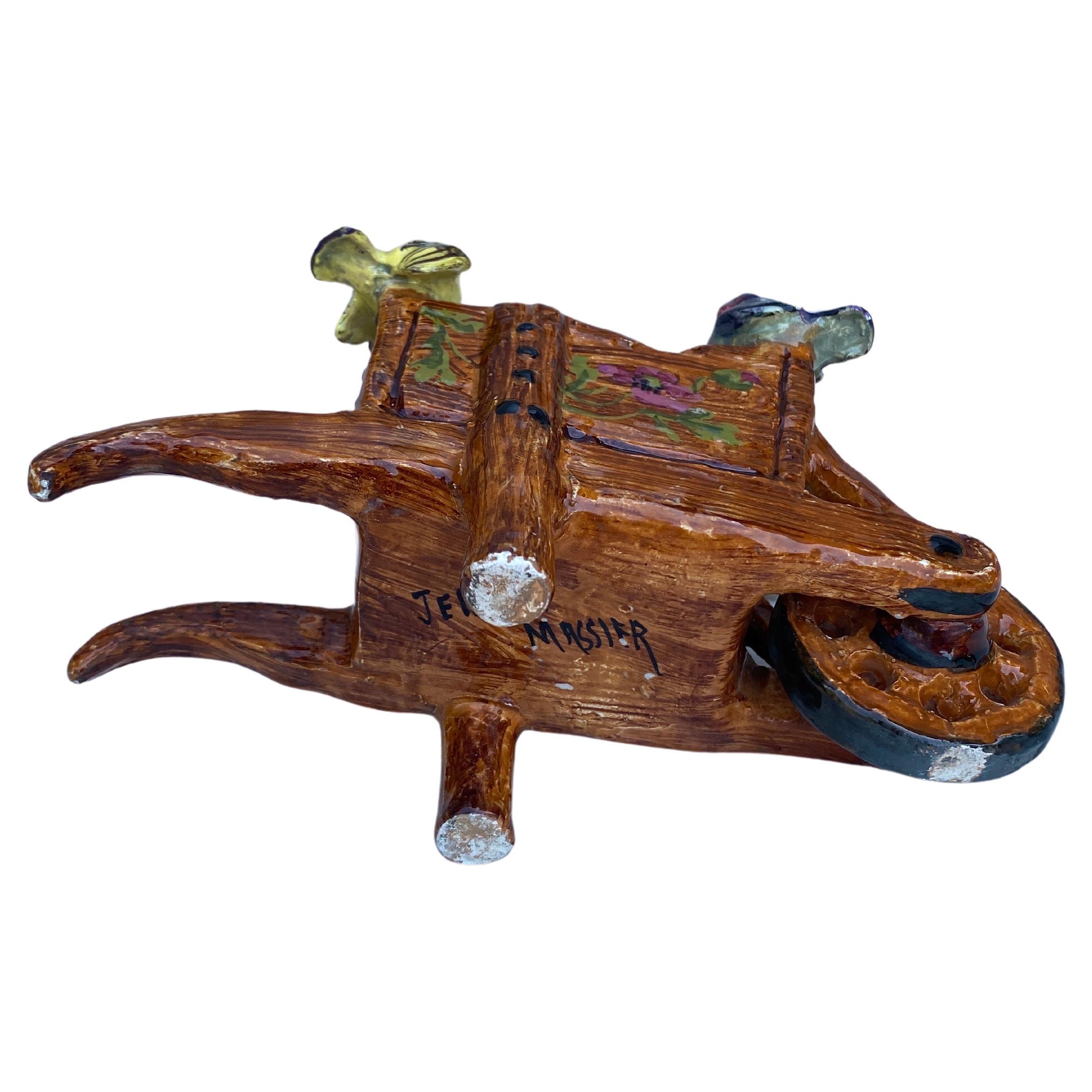 French Majolica Wheelbarrow Jardiniere Jerome Massier, Circa 1900 2