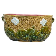 French Majolica White Flowers Jardinière, circa 1880