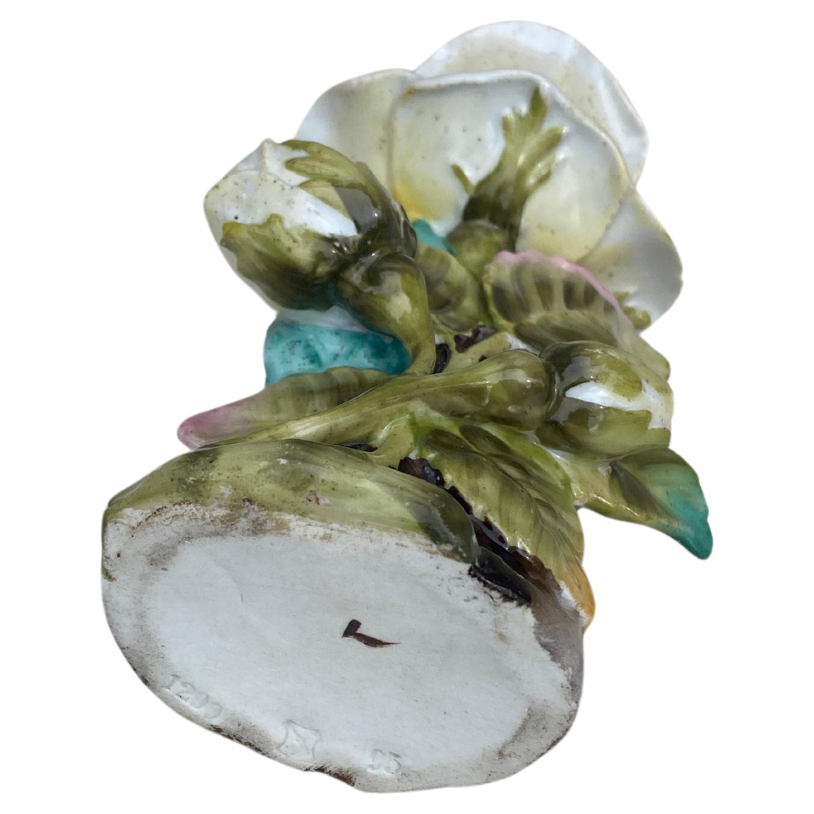 Ceramic French Majolica White Rose Vase Circa 1900 For Sale