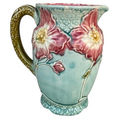 French Majolica Wild Rose Pitcher Fives Lille, circa 1900
