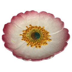 French Majolica Wild Rose Plate Delphin Massier Circa 1890
