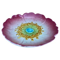 French Majolica Wild Rose Plate Jerome Massier Fils Circa 1900
