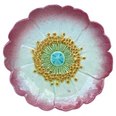 French Majolica Wild Rose Plate Jerome Massier Fils Circa 1900
