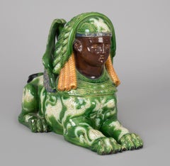 French Majolica Winged Sphinx Candlestick