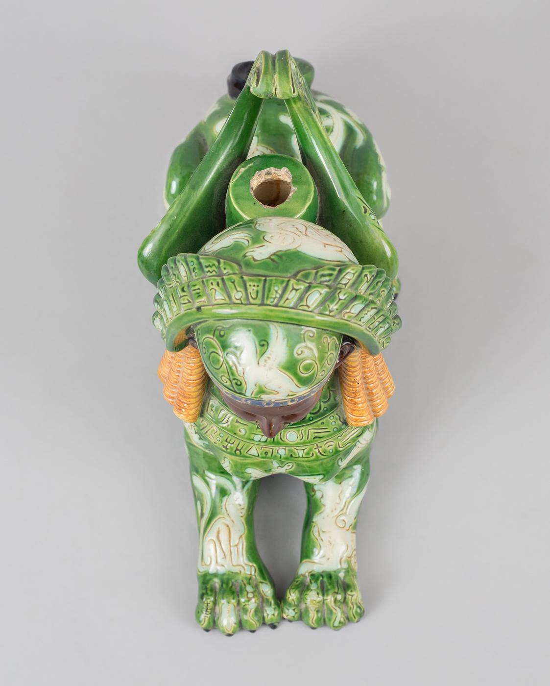 Maiolica French Majolica Winged Sphinx Candlestick For Sale