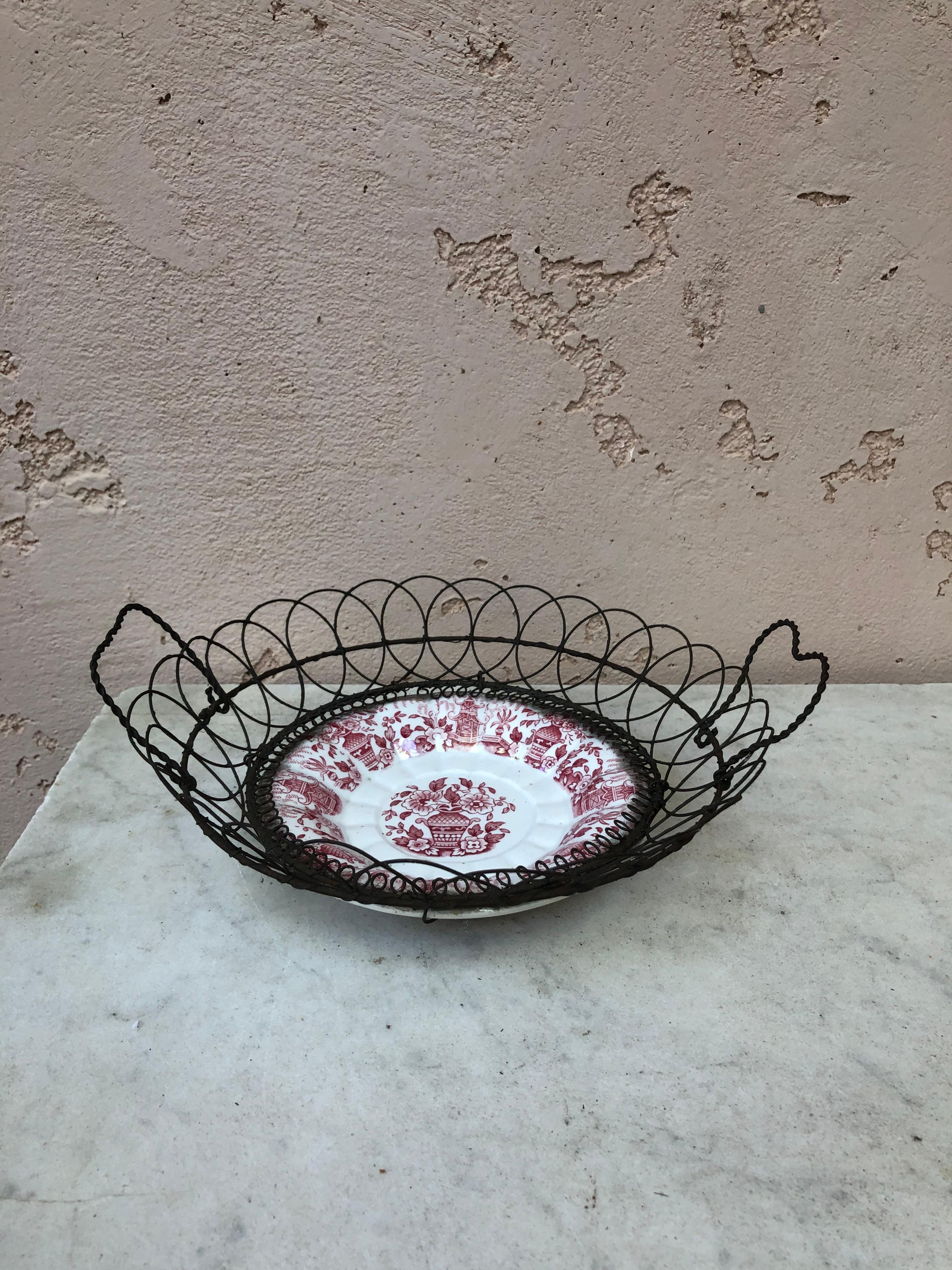 Französischer Majolika-Drahtkorb Gien, um 1890 (Chinoiserie)