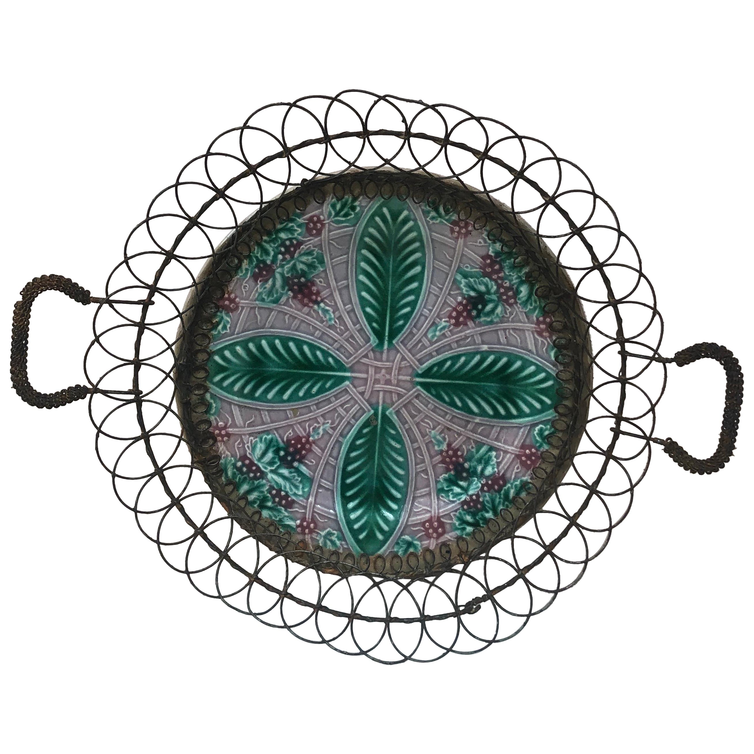 French Majolica Wire Basket Salins circa 1890