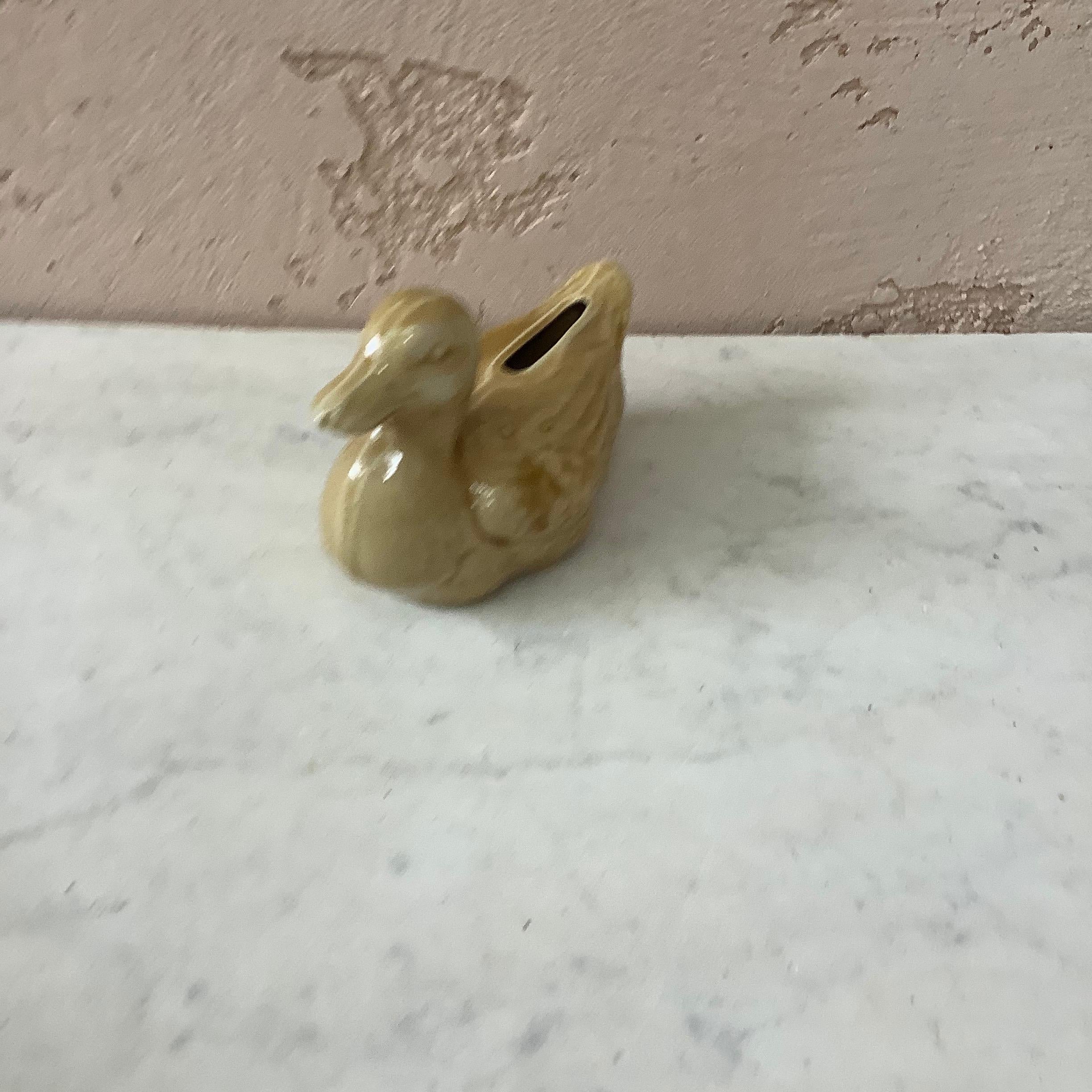 Country French Majolica Yellow Duck Bank, circa 1900 For Sale