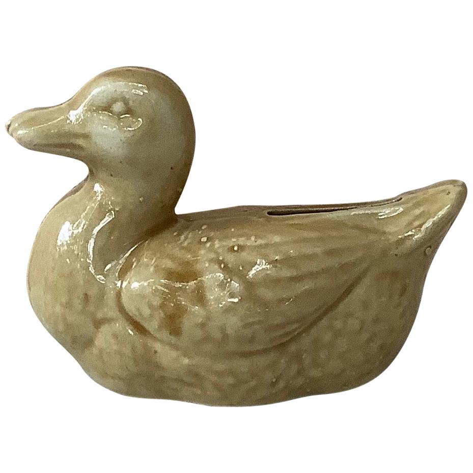French Majolica Yellow Duck Bank, circa 1900 For Sale