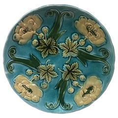 French Majolica Yellow Flowers Plate, circa 1890