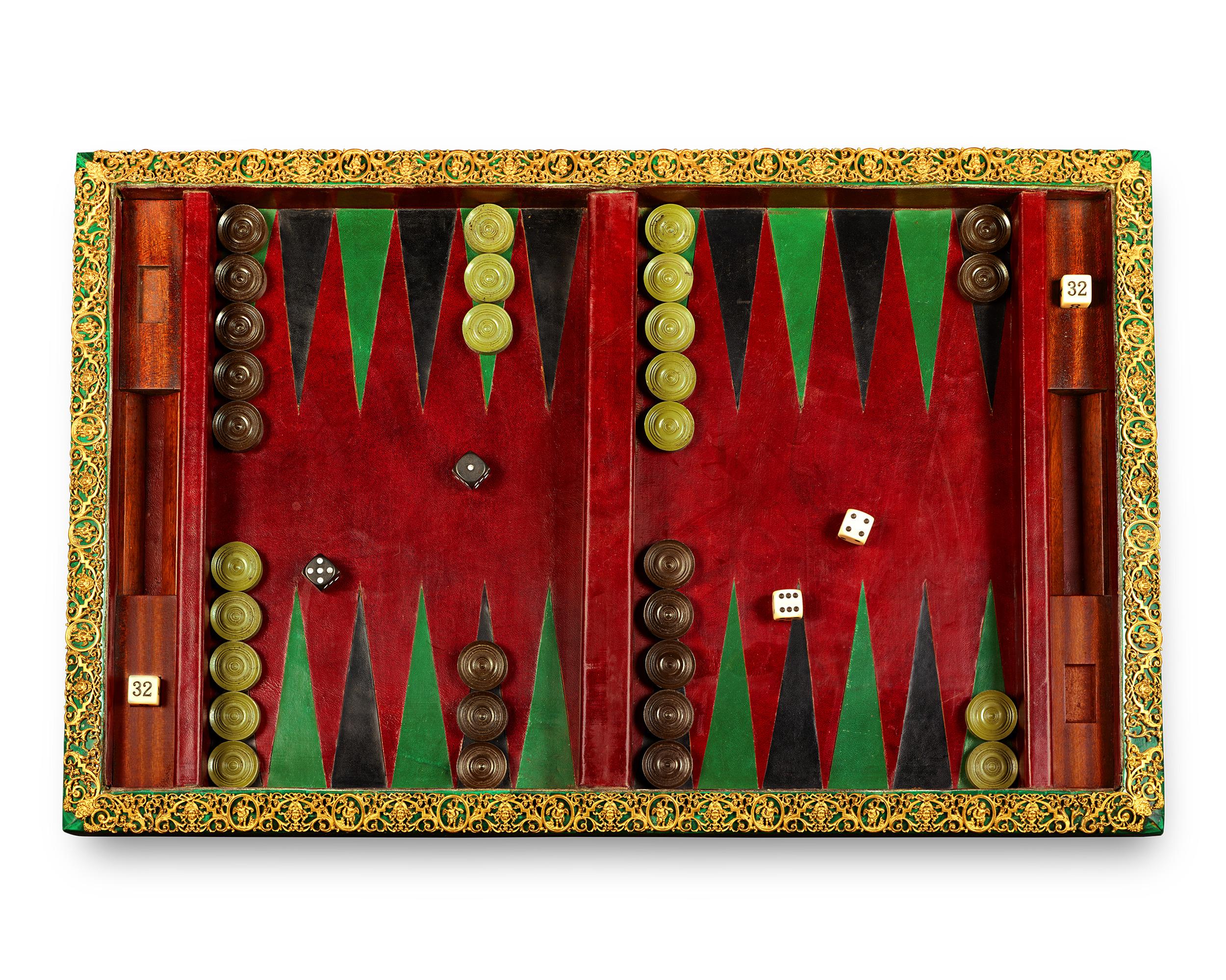 Dyed French Malachite Backgammon Board For Sale