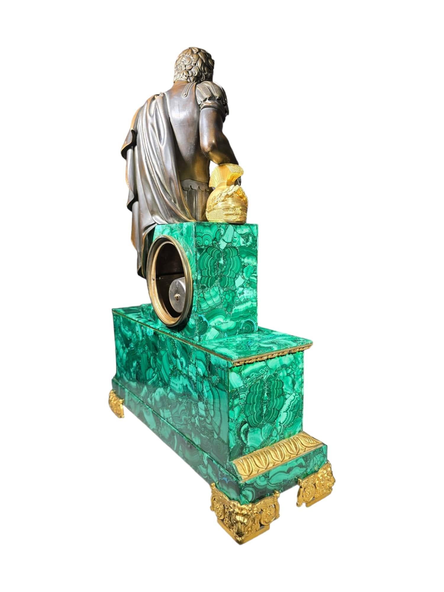 French Malachite Clock Dating From the Period of King Charles X, Between 1820 an For Sale 6