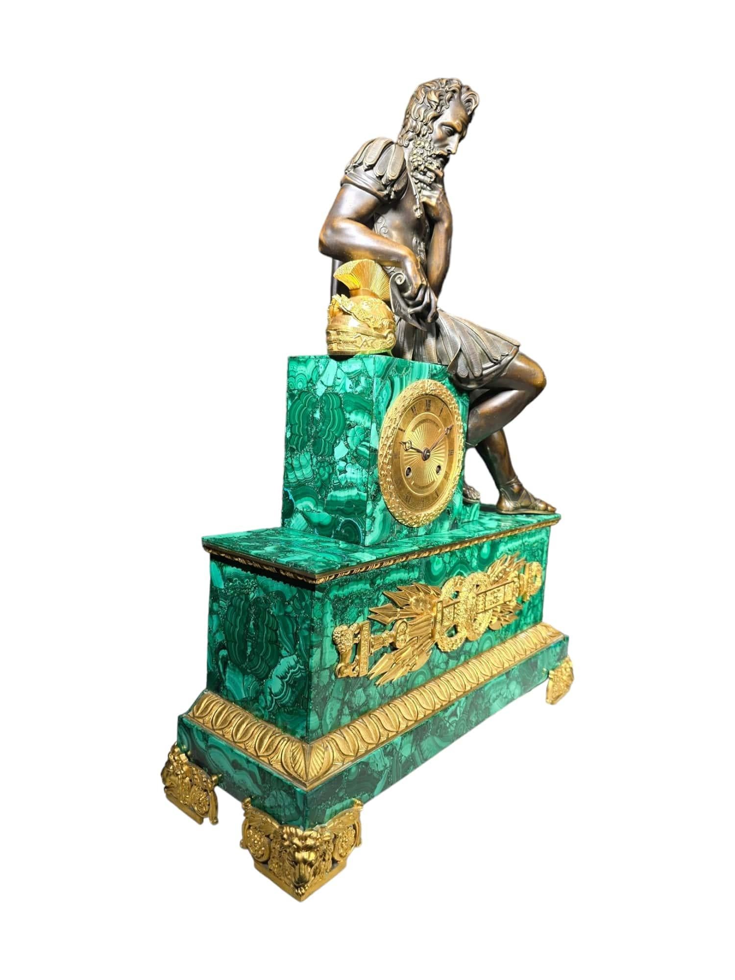 French Malachite Clock Dating From the Period of King Charles X, Between 1820 an For Sale 7