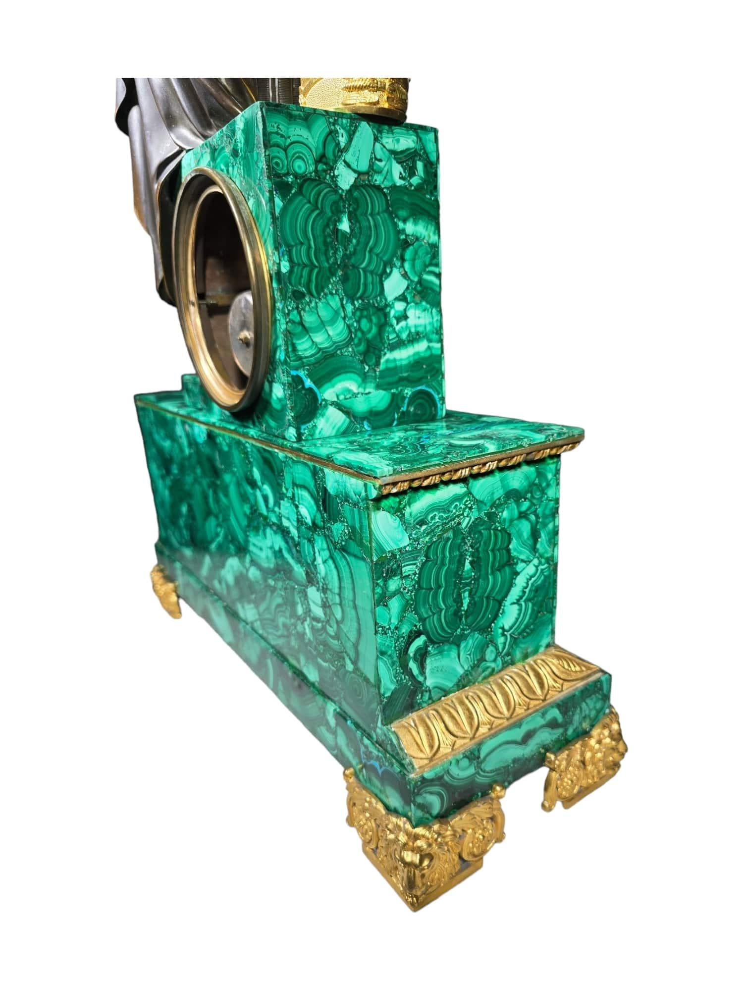 French Malachite Clock Dating From the Period of King Charles X, Between 1820 an For Sale 9