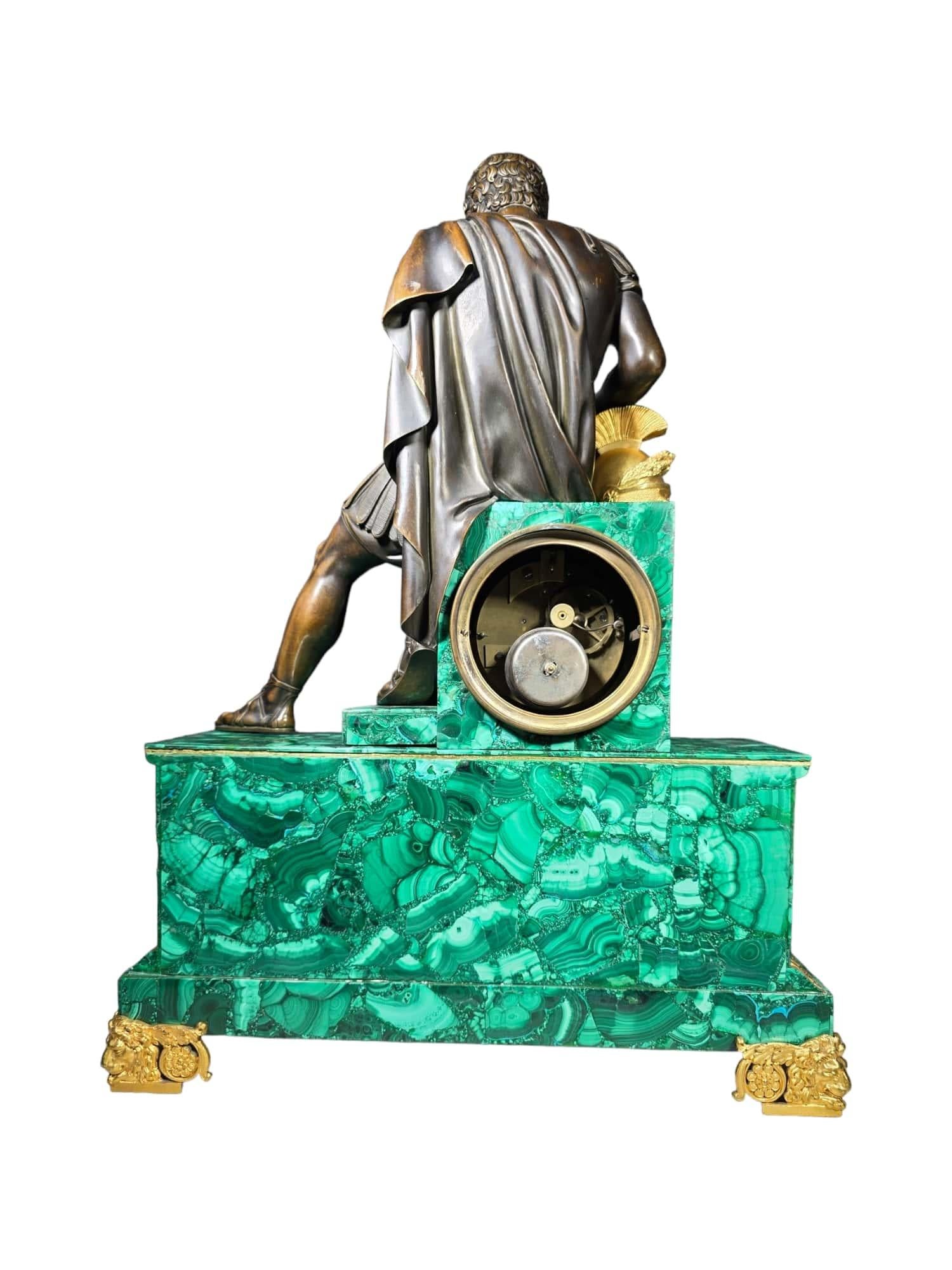 French Malachite Clock Dating From the Period of King Charles X, Between 1820 an For Sale 10