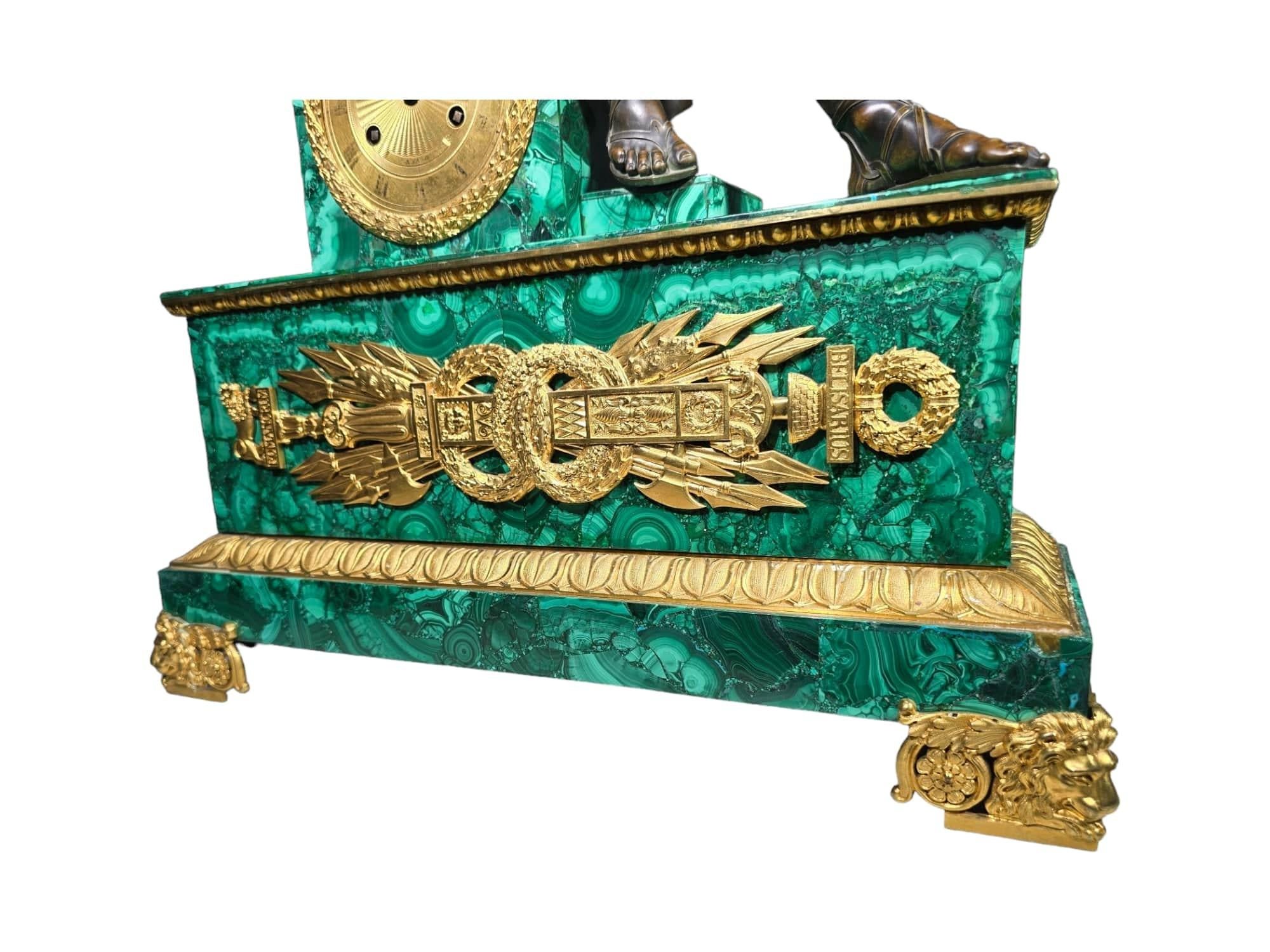 French Malachite Clock Dating From the Period of King Charles X, Between 1820 an For Sale 12