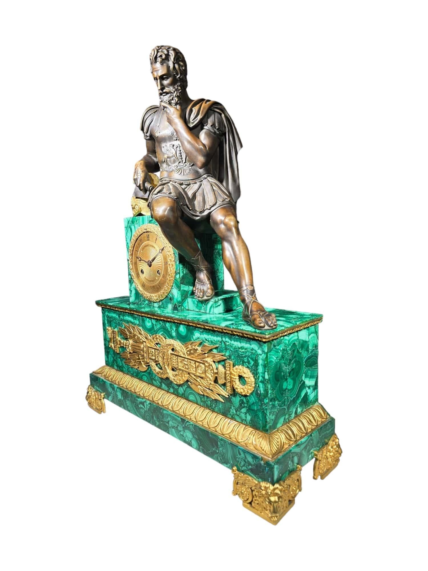 French Malachite Clock Dating From the Period of King Charles X, Between 1820 an For Sale 13