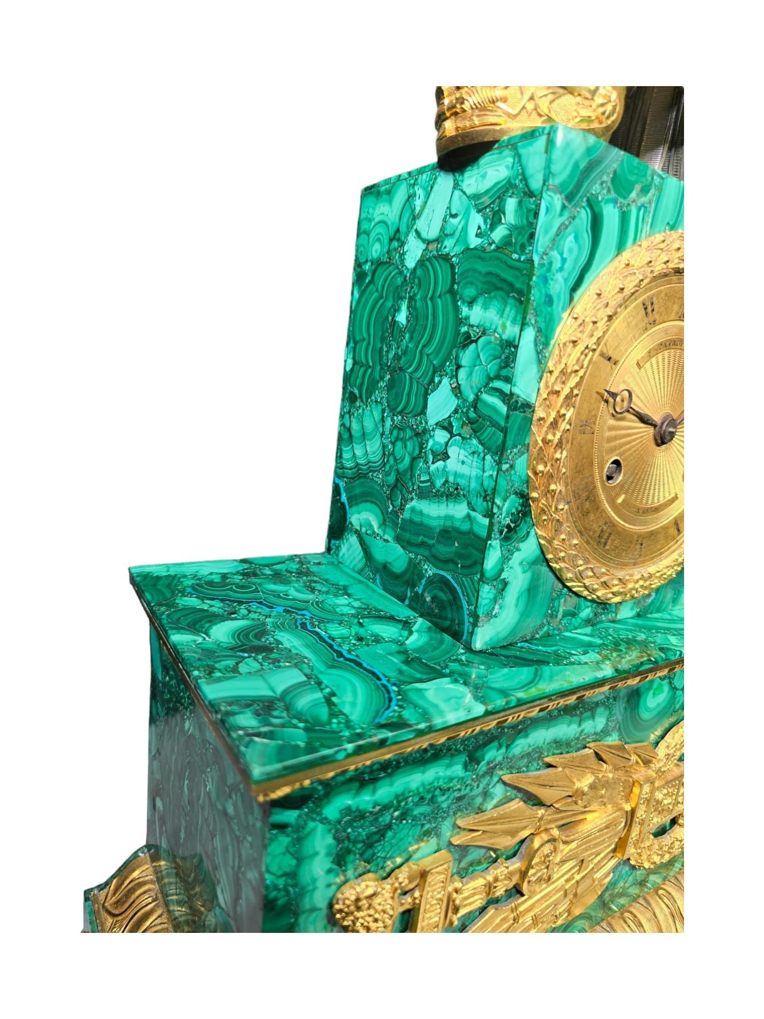 French Malachite Clock Dating From the Period of King Charles X, Between 1820 an For Sale 14