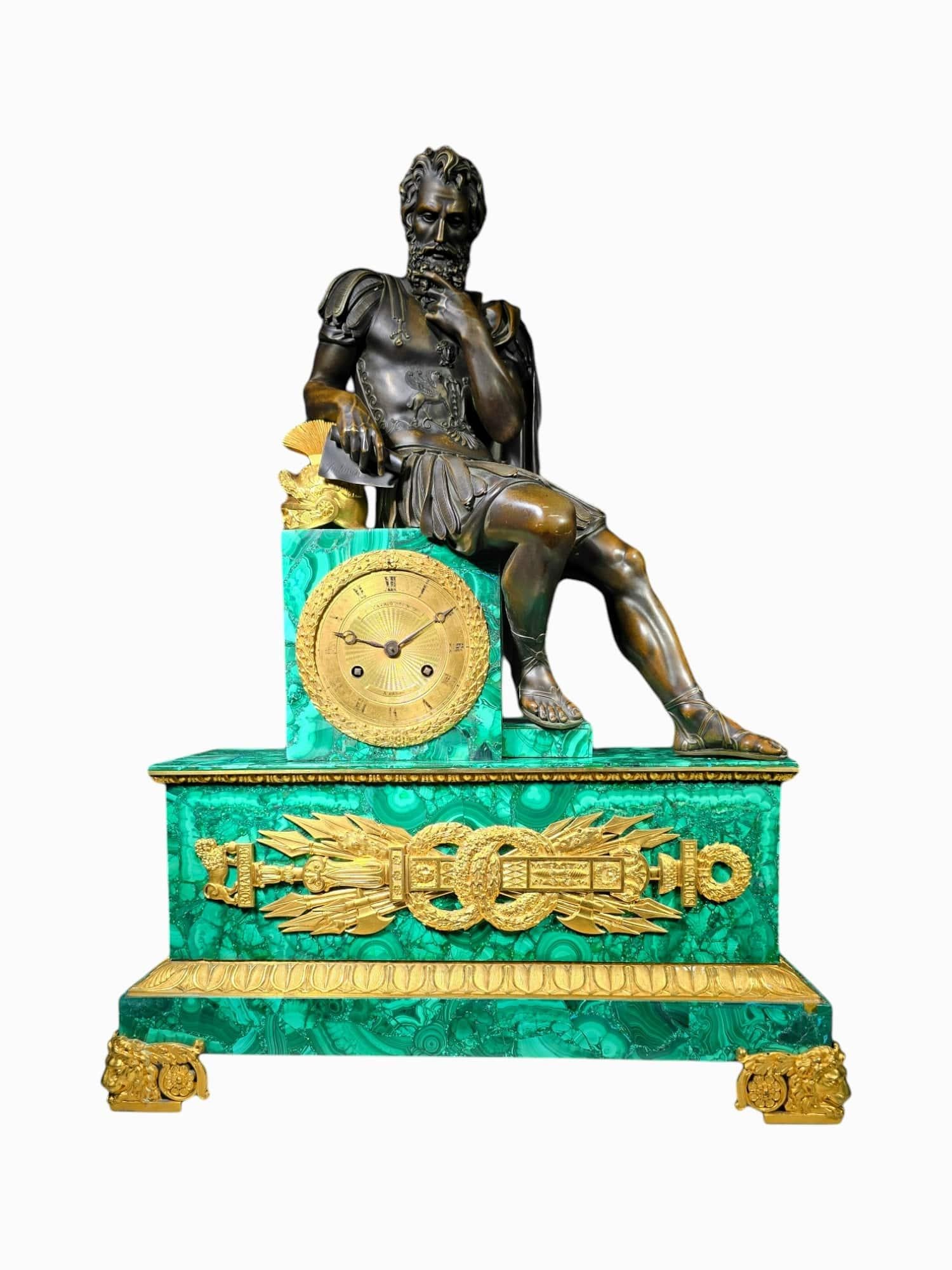 French Malachite Clock Dating From the Period of King Charles X, Between 1820 an For Sale 16