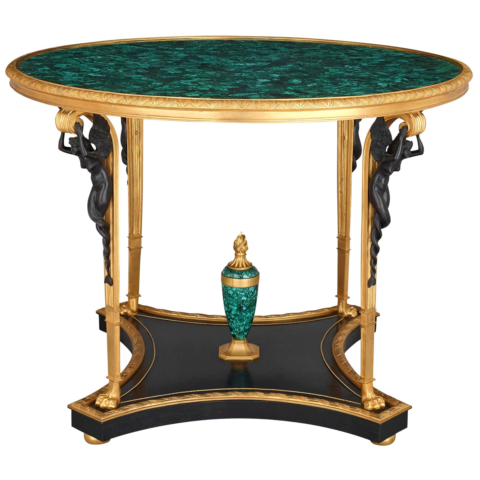 French Malachite, Gilt and Patinated Bronze Centre Table