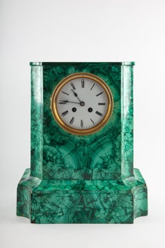 French Malachite Mantel Clock by Vincenti & Cie, Paris, circa 1855