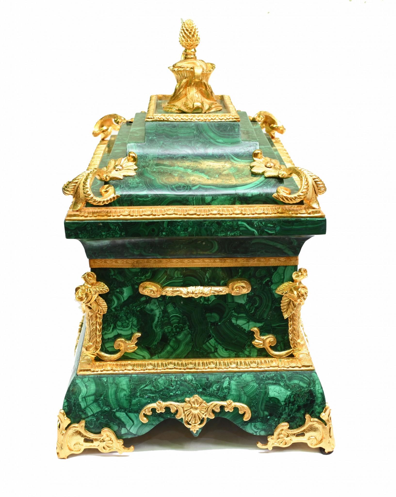 French Malachite Marriage Casket Ormolu Box For Sale 6