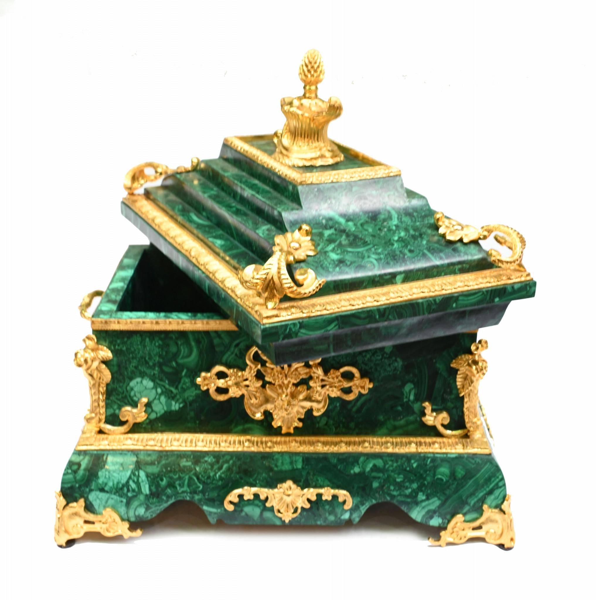 French Malachite Marriage Casket Ormolu Box For Sale 8