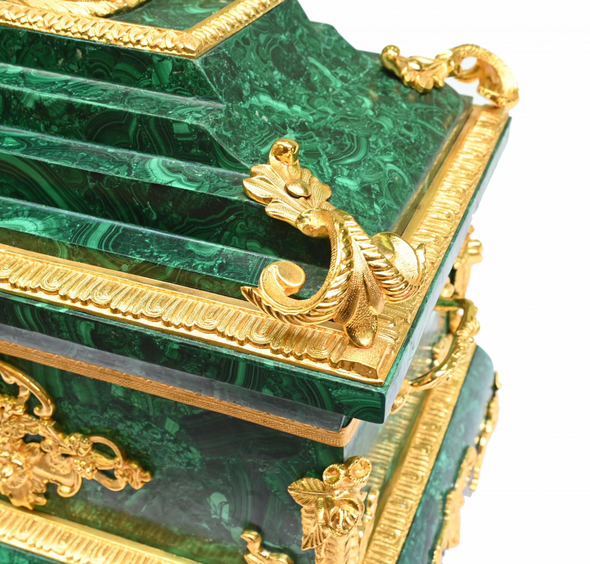 French Malachite Marriage Casket Ormolu Box For Sale 9