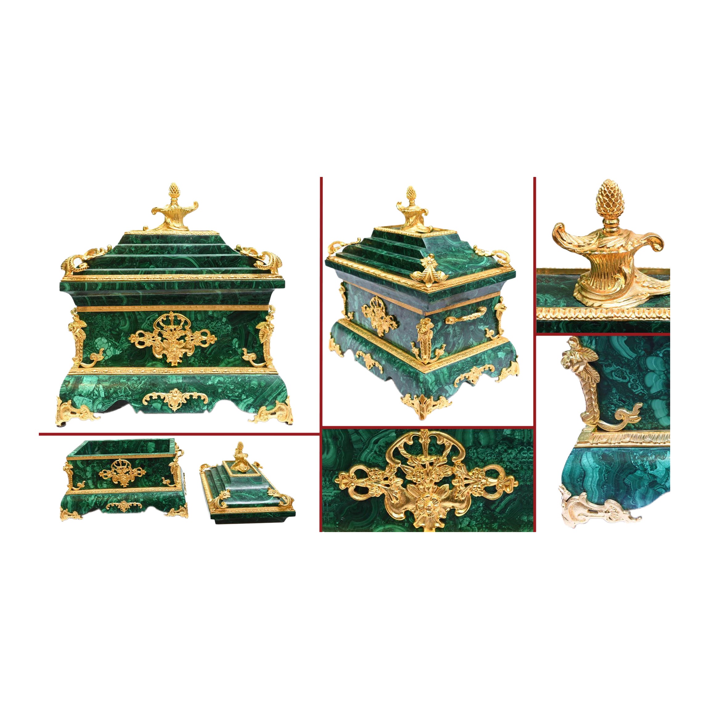 French Malachite Marriage Casket Ormolu Box