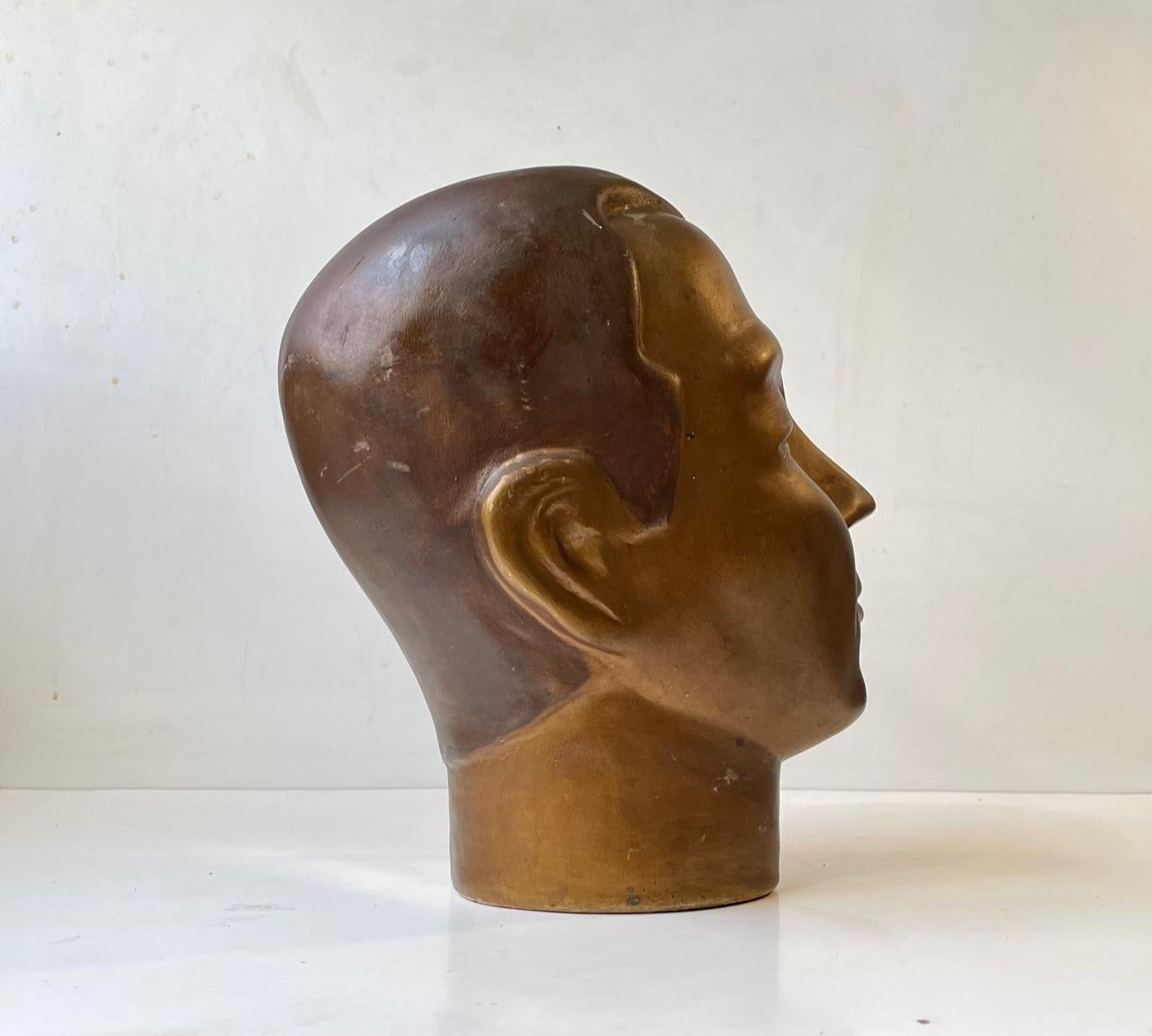 Painted French Male Mannequin Head, Hat Stand, 1930s For Sale
