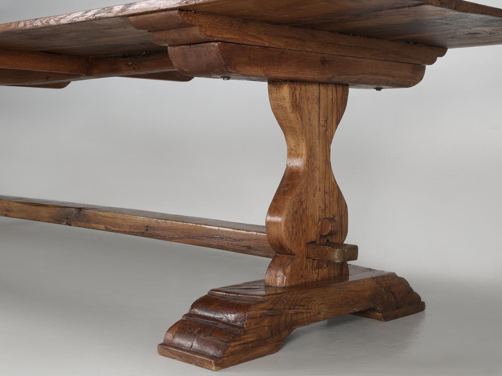 Oak French Mammoth 12' Long Trestle Dining Table, Completely Restored