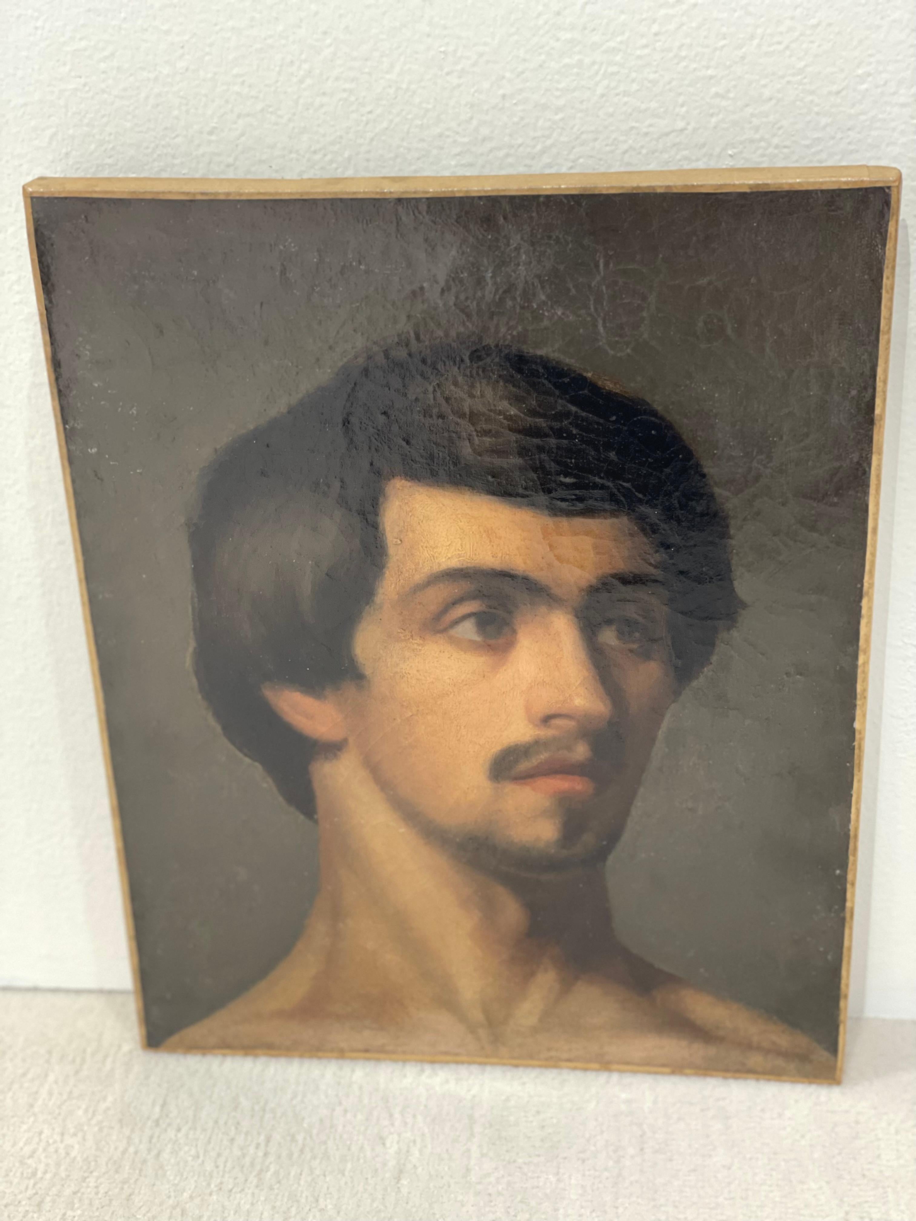 Französisches Mannporträt 19. Jahrhundert (Handbemalt) im Angebot