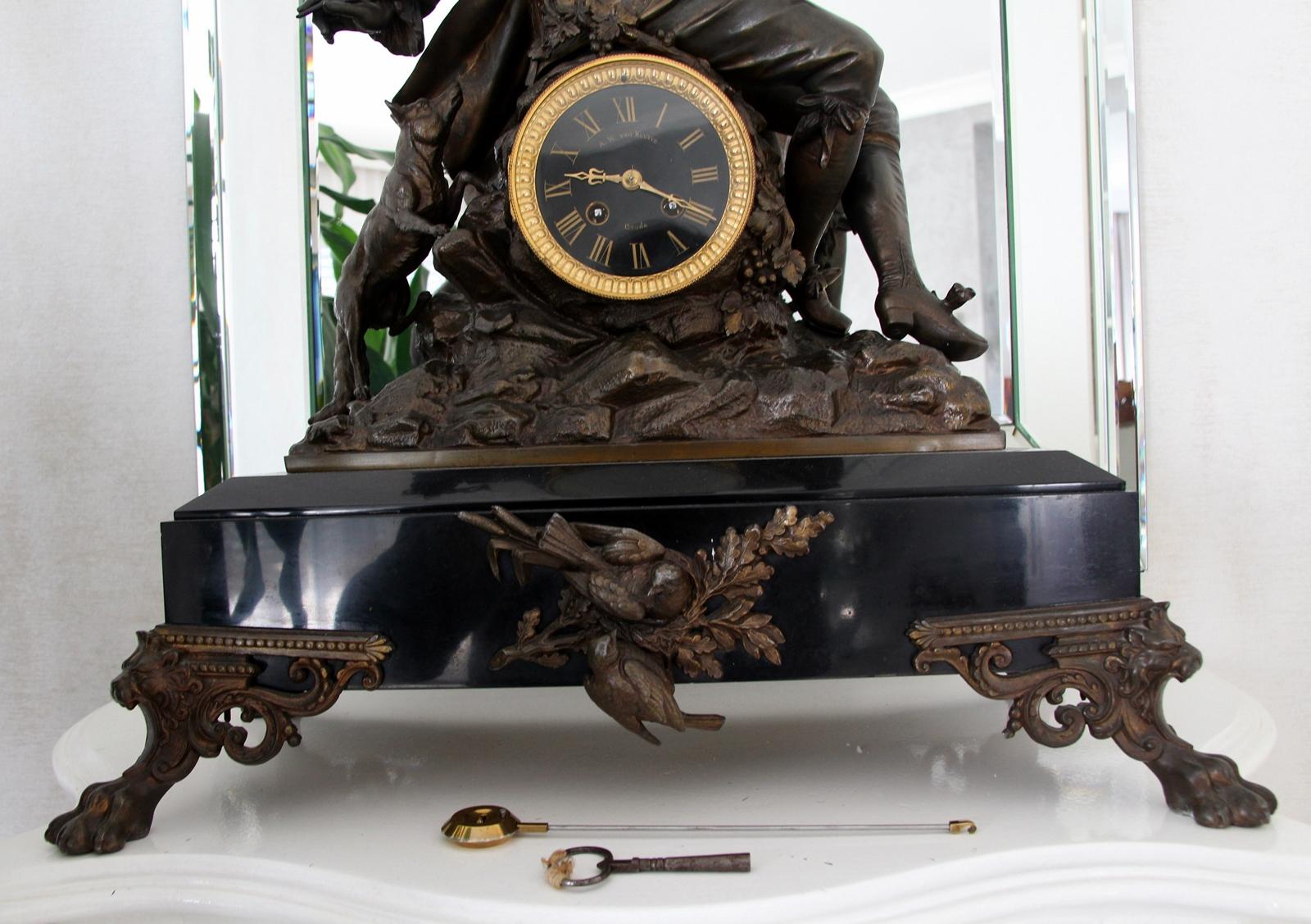 20th Century French Mantel Clock Table Clock Marble Antique Old Extra Large For Sale