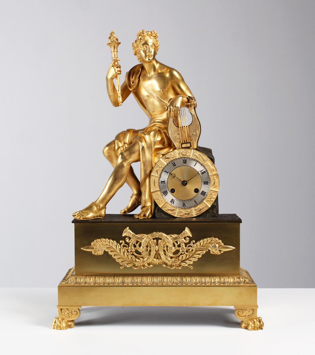 French Mantel Clock, Firegilded Bronze, Apollo with Lyre, Paris, circa 1830 3