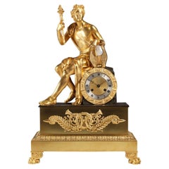 French Mantel Clock, Firegilded Bronze, Apollo with Lyre, Paris, circa 1830